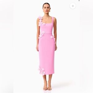 elliatt chantelle pink 3d floral applique fitted midi spring dress size XL NEW